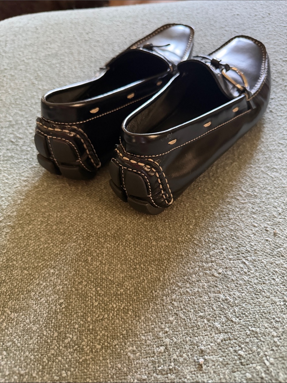 Prada Black Leather Loafers with Silver Ring Bit - Picture 3 of 7
